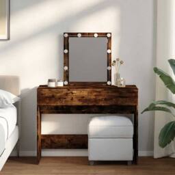 Berkfield Home Beautiful Dressing Table with LED Smoked Oak 100x40x130 cm in Brown - Size: 100 x 40 x 130 cm - thumbnail 2
