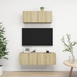 Berkfield Home Practical 2 Piece TV Cabinet Set Sonoma Oak Engineered Wood in Light Tan - thumbnail 2
