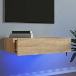 Berkfield Home TV Cabinet with LED Lights Sonoma Oak 60x35x15.5 cm in Light Brown - thumbnail 2