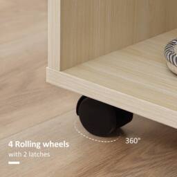 HOMCOM Rolling Open Wardrobe Hanging Rail Storage Shelves for Clothes in Natural - thumbnail 6