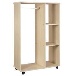 HOMCOM Rolling Open Wardrobe Hanging Rail Storage Shelves for Clothes in Natural - thumbnail 2