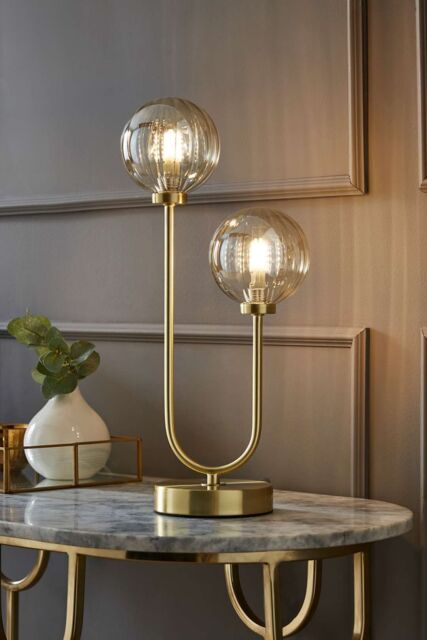 ValueLights Chessy Asymmetric Ribbed Glass Globe Gold Dual 2 Way Stem Table Lamp - image 1