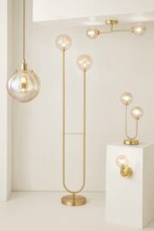 ValueLights Chessy Asymmetric Ribbed Glass Globe Gold Dual 2 Way Stem Table Lamp - thumbnail 8