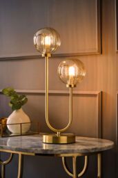 ValueLights Chessy Asymmetric Ribbed Glass Globe Gold Dual 2 Way Stem Table Lamp - thumbnail 2