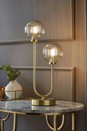 ValueLights Chessy Asymmetric Ribbed Glass Globe Gold Dual 2 Way Stem Table Lamp - thumbnail 1