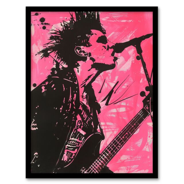 "Artery8 Punk Music Singer Guitarist Modern Portrait Pink Framed Art Print - Size: W12"" x H16""" - image 1