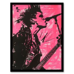 "Artery8 Punk Music Singer Guitarist Modern Portrait Pink Framed Art Print - Size: W12"" x H16""" - thumbnail 1