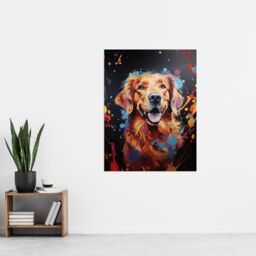 "Artery8 Wall Art Print Red Golden Retriever Dog Lover Gift Pet Portrait Orange Blue on Black Artwork Painting Poster - Size: W18"" x H24""" - thumbnail 4
