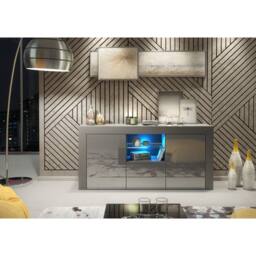 Mex Furniture LTD Sideboard Aurora 145cm - Dark Grey with Gloss Doors & LED Lights - thumbnail 5