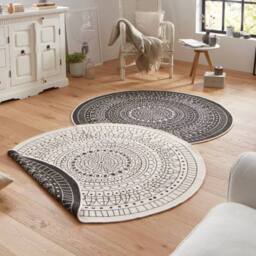 THE RUGS Porto Reversible Indoor Outdoor Rug Flatweave Polypropylene Design in Black - Size: 240 cm diameter - thumbnail 4