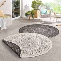 THE RUGS Porto Reversible Indoor Outdoor Rug Flatweave Polypropylene Design in Black - Size: 240 cm diameter - thumbnail 5