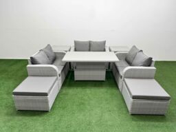 Fimous 8 Seater PE Wicker Rattan Furniture Sofa Sets w/ Adjustable Lifting Dining or Coffee Table 2 Seater Love Sofa 2 Big Footstool 2 Side Table - thumbnail 1