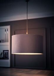 ValueLights Reni Pale Grey Velvet Easy Fit Drum Ceiling Lamp Shade - Size: Large - thumbnail 2