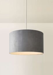 ValueLights Reni Pale Grey Velvet Easy Fit Drum Ceiling Lamp Shade - Size: Large - thumbnail 3