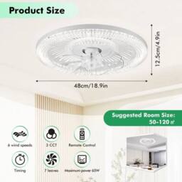 Kelvenix Morden LED Ceiling Fan Light Dimmable Living Room in White - thumbnail 2