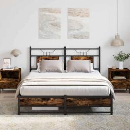 Berkfield Home Bed Frame without Mattress Smoked Oak 140x200 cm Engineered Wood in Brown - thumbnail 2