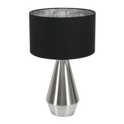 ValueLights Jax Chrome Dimmable Touch Table Lamp with Fabric Drum & Chrome Lamp Shade & Bulb in Black - thumbnail 2