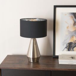 ValueLights Jax Chrome Dimmable Touch Table Lamp with Fabric Drum & Chrome Lamp Shade & Bulb in Black - thumbnail 3
