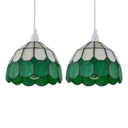 First Choice Lighting Set of 2 Green - Amber Tiffany Easy Fit Pendant Shades - thumbnail 1