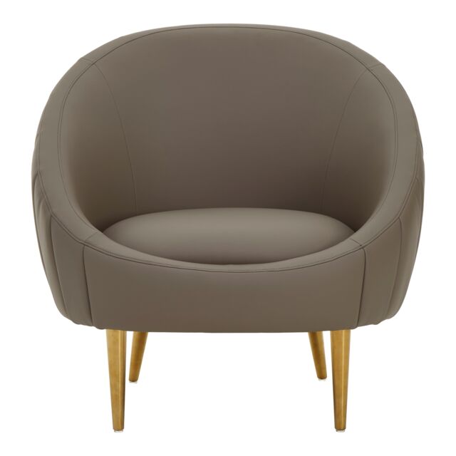 Orsina Muted Brown Faux Leather Armchair, Sturdy Curved Silhouette Ocassional Chair, Gold Finished Lounge Chair - image 1