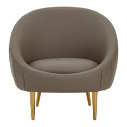 Orsina Muted Brown Faux Leather Armchair, Sturdy Curved Silhouette Ocassional Chair, Gold Finished Lounge Chair