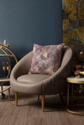 Orsina Muted Brown Faux Leather Armchair, Sturdy Curved Silhouette Ocassional Chair, Gold Finished Lounge Chair - thumbnail 2
