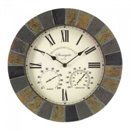 Marco Paul Stone 35cm Roman Numerals Clock & Thermometer Outdoor/Indoor in Grey - thumbnail 2