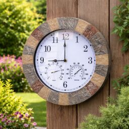 Marco Paul Stone 35cm Roman Numerals Clock & Thermometer Outdoor/Indoor in Grey - thumbnail 4