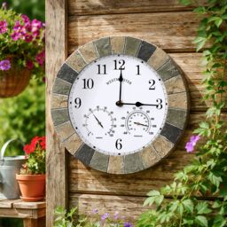 Marco Paul Stone 35cm Roman Numerals Clock & Thermometer Outdoor/Indoor in Grey - thumbnail 6