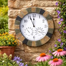 Marco Paul Stone 35cm Roman Numerals Clock & Thermometer Outdoor/Indoor in Grey - thumbnail 5
