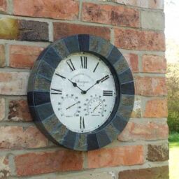 Marco Paul Stone 35cm Roman Numerals Clock & Thermometer Outdoor/Indoor in Grey - thumbnail 1