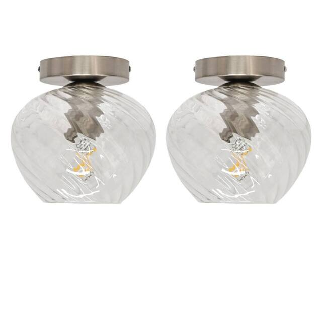 First Choice Lighting Set of 2 Bradson - Clear Swirl Glass Satin Nickel Ceiling Lights