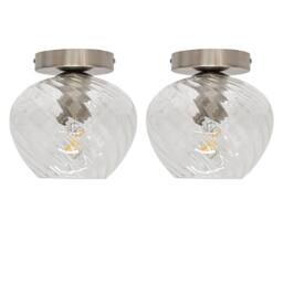 First Choice Lighting Set of 2 Bradson - Clear Swirl Glass Satin Nickel Ceiling Lights - thumbnail 1