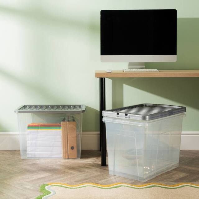 Wham Crystal 80L Clear Box & Stronger Lid PK3 in Silver - image 1