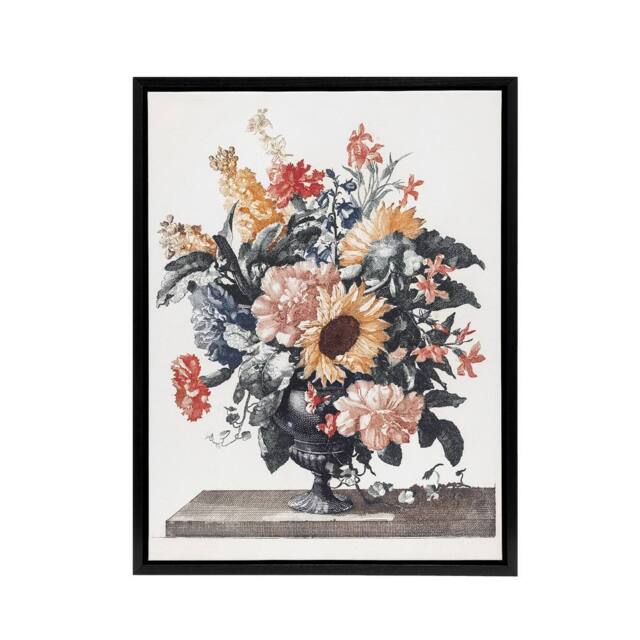 "Artery8 Stone Vase Bouquet With Sunflowers Teyler Black Framed Canvas Wall Art in White - Size: W24"" x H32""" - image 1