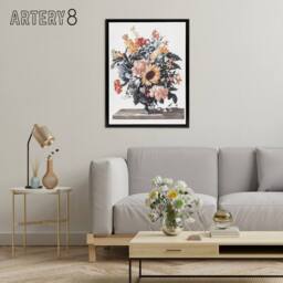 "Artery8 Stone Vase Bouquet With Sunflowers Teyler Black Framed Canvas Wall Art in White - Size: W24"" x H32""" - thumbnail 3