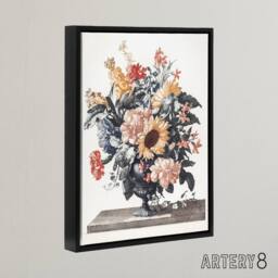 "Artery8 Stone Vase Bouquet With Sunflowers Teyler Black Framed Canvas Wall Art in White - Size: W24"" x H32""" - thumbnail 2
