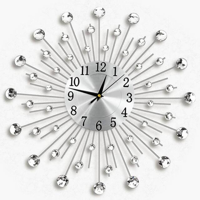 FLAVORA 45cm Diamante Sunburst Wall Clock in Metallic Silver - Size: 0.6m2 - image 1