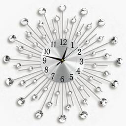 FLAVORA 45cm Diamante Sunburst Wall Clock in Metallic Silver - Size: 0.6m2
