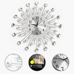 FLAVORA 45cm Diamante Sunburst Wall Clock in Metallic Silver - Size: 0.6m2 - thumbnail 3