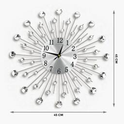 FLAVORA 45cm Diamante Sunburst Wall Clock in Metallic Silver - Size: 0.6m2 - thumbnail 2
