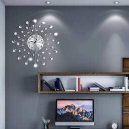 FLAVORA 45cm Diamante Sunburst Wall Clock in Metallic Silver - Size: 0.6m2 - thumbnail 5