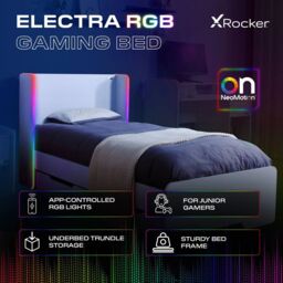 X Rocker Electra Single Bed with Trundle Drawers, Storage & LED Lights in White - thumbnail 2