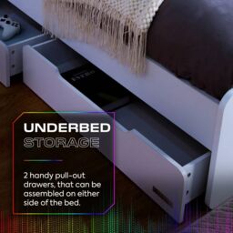 X Rocker Electra Single Bed with Trundle Drawers, Storage & LED Lights in White - thumbnail 6