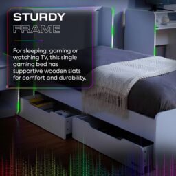 X Rocker Electra Single Bed with Trundle Drawers, Storage & LED Lights in White - thumbnail 4