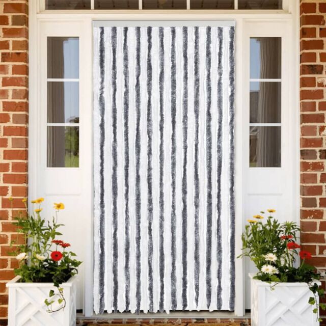 Berkfield Home Fly Curtain Grey & White 100x230 cm Chenille - image 1