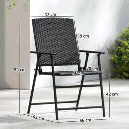 OUTSUNNY 2pcs Rattan Chair Foldable Garden Furniture w/ Armrest Black - Size: 2 Person - thumbnail 3