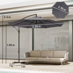 OUTSUNNY 3(m) Garden Banana Parasol Cantilever Umbrella w/ Base, Grey - Size: 3m x 3m - thumbnail 3