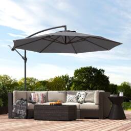OUTSUNNY 3(m) Garden Banana Parasol Cantilever Umbrella w/ Base, Grey - Size: 3m x 3m - thumbnail 1