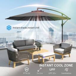OUTSUNNY 3(m) Garden Banana Parasol Cantilever Umbrella w/ Base, Grey - Size: 3m x 3m - thumbnail 4